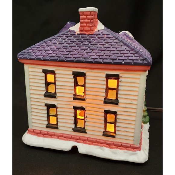 Trim A Home Holiday Memories BLUE HOUSE w/PURPLE ROOF Christmas Village building - Picture 4 of 6